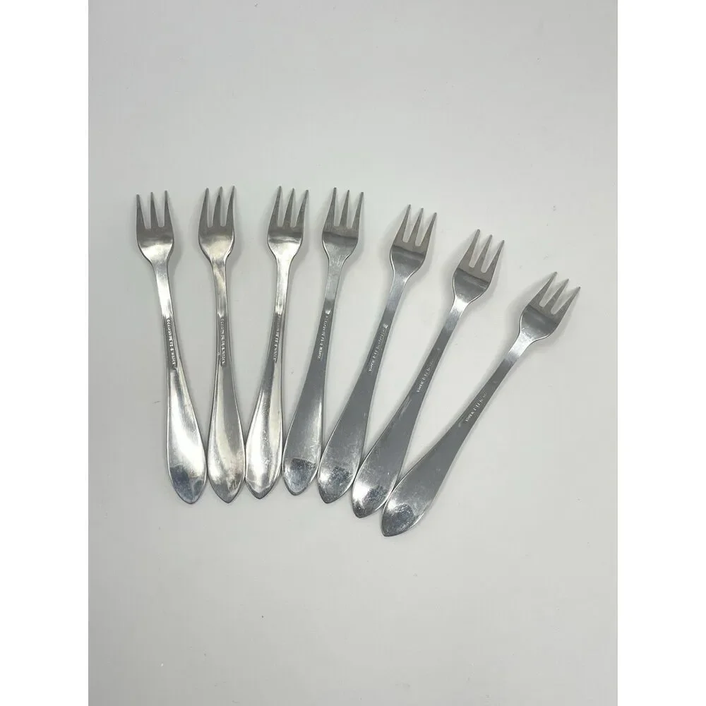 RETRONEU 18/8 Stainless Flatware ROSEANNE Set of 7Cocktail Seafood Forks 5.5”